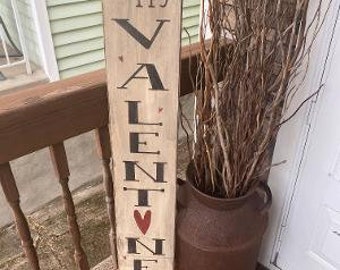 Vertical Happy Valentine's Day hearts Primitive Sign