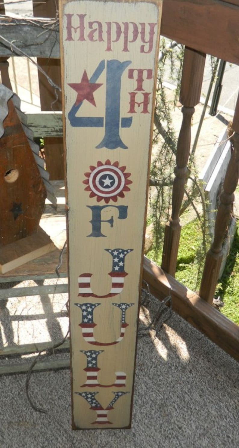 Happy 4th of July vertical primitive sign | Etsy