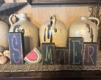 Summer watermelon word Primitive block Sign