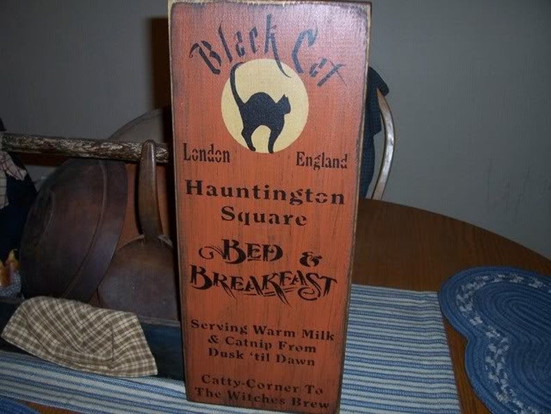 Black Cat Bed and Breakfast Primitive Sign Etsy