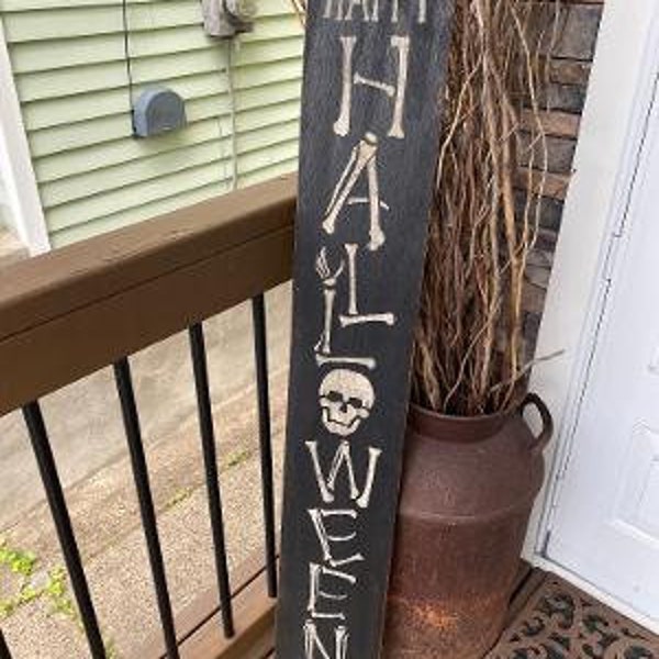 Happy Halloween Skeleton porch Primitive Sign