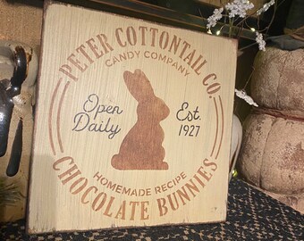Peter cottontail chocolate bunnies primitive sign Easter