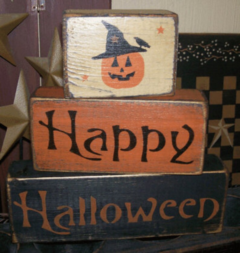 Happy HAlloween pumpkin-witch Primitive Sign image 1