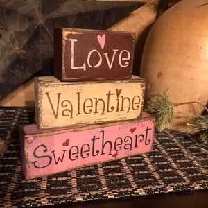 Love Valentine Sweetheart Primitive Block Sign