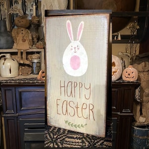 HAPPY EASTER bunny primitive sign