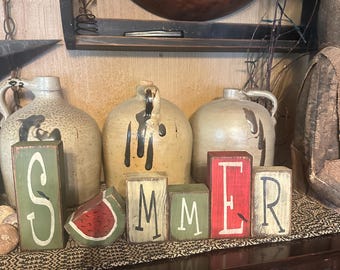 Summer watermelon word Primitive block Sign
