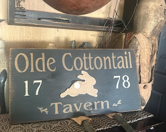 Olde Cottontail Tavern bunny rabbit primitive sign