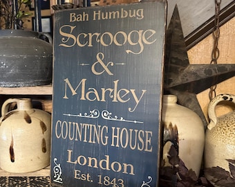 Scrooge & Marley counting house sign bah humbug   Christmas Primitive Sign
