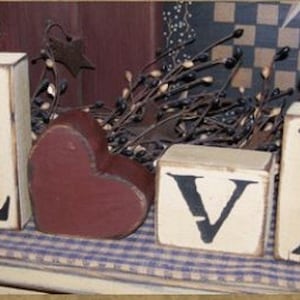 VALENTINE LOVE BLOCKS w/heart primitive block sign