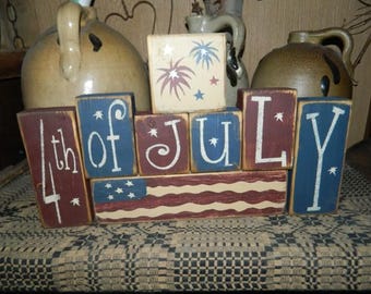 4 th of July fireworks Primitive block Sign