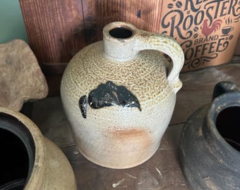 Old antique salt glaze stoneware turkey dropping jug