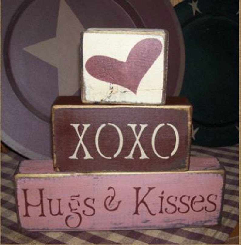Hugs and Kisses Xoxo Primitive Block Sign - Etsy