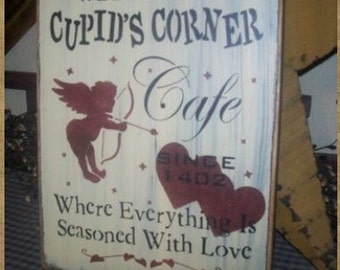 CUPID'S CORNER CAFE primitive sign