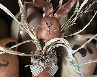 Easter bunny rabbit jar grass wax primitive block sign