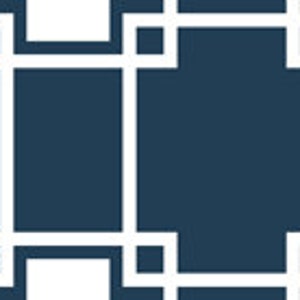 May include: A seamless pattern of white geometric shapes on a dark blue background. The pattern is made up of squares and rectangles, creating a grid-like design.