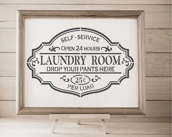 Laundry Room Wall Stencil | Fabric Stencil | Furniture Stencil | Chalkboard Stencil | Wall Art Stencil | Sign Stencil | Designer Stencils |