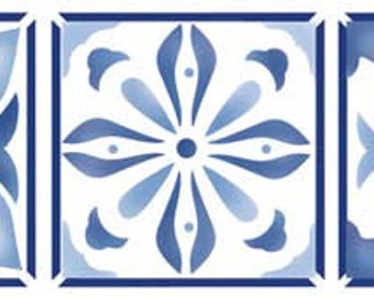 Three Tile Stencil Border | Fabric Stencil | Furniture Stencil | Accent Stencil | Wall Stencil | Concrete Stencil | DIY | Designer Stencil |