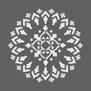 May include: White mandala design with intricate details, featuring a central motif of four connected hearts and a repeating pattern of stylized flowers and stars.