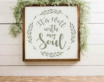 It is Well with My Soul Wall Stencils by Oak Lane Studio | Wall Stencil | Reusable Stencil | Wall Painting | Farmhouse Stencil