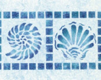 Shell Tiles Border Wall Stencil | Wall Stencil | Beach Stencil | Border Stencil | Home Decor | by Oak Lane Studio