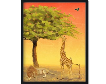 African animals children's illustration Giraffe lion meerkats fennec fox elephant shrews Safari nursery art Empathy Kindness Helping others