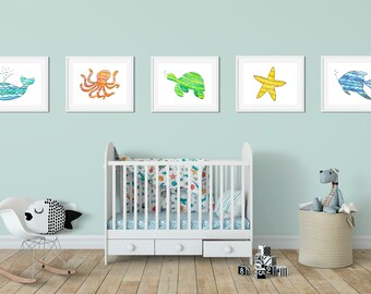 Fish Painting Blue Fish Children Art Ocean Nursery Decor