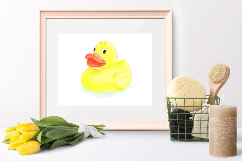Rubber Duck Bathroom Art Bathroom Wall Art Colored Pencil Etsy