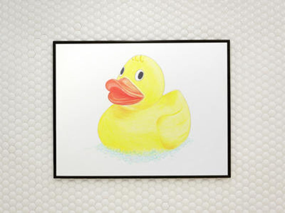 Rubber Duck Bathroom Art Bathroom Wall Art Colored Pencil Etsy