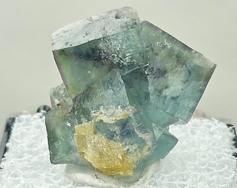Fluorescent Green Fluorite Crystal Cluster with Display Case