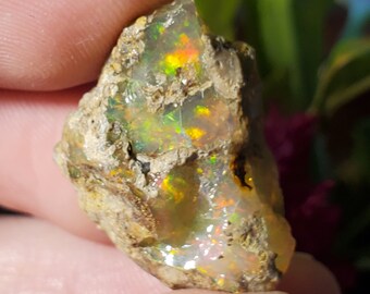 23 Carat Raw Ethiopian Opal Crystal, Natural Colorplay Stone