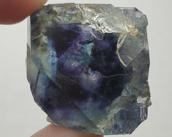 Cubo de fluorita fantasma azul, cristal Yindu natural, fluorescente