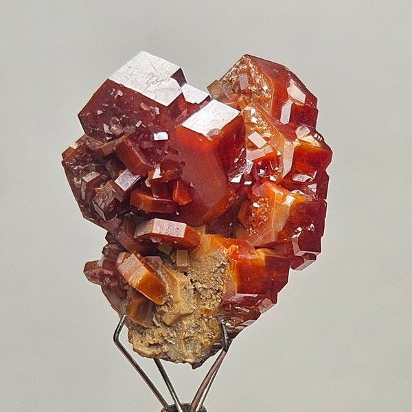 Bicolor Hoppered Vanadinite Crystal Cluster from Morocco, 13 grams