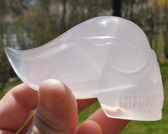 Alien Skull Carving from Brazilian Rose Quartz by Leandro de Souza, 226 grams