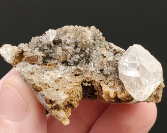 Herkimer Diamond Druzy with Percher Crystal from Fonda NY, Self Collected, 29.6 grams