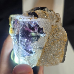 LARGE Phantom Fluorite Crystal with Glittering Quartz Drusy from Nigeria, FLUORESCENT, 552 grams