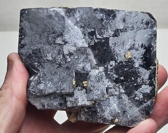 Cristal de fluorita escalonado con barita, espectro verde azulado fluorescente, Nigeria