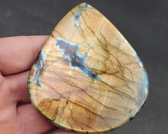 LARGE Labradorite Cabochon, Teardrop, Gold Flash, 351 Carats, 83x70mm