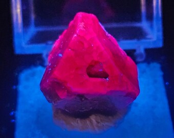 LARGE Red Spinel Crystal with Natural Hole from Vietnam, Fluorescent, Comes with Display Case, 55 carats