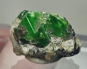 TWINNED Tsavorite Garnet Crystal with Quartz and Pyrite, Gem Green Grossular Garnet, Tanzania, 24.7 carats