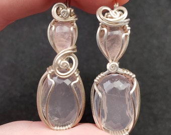 Colgante de collar de cuarzo rosa, joyería de plata de ley hecha a mano, 44 mm de longitud, USTED SELECCIONA