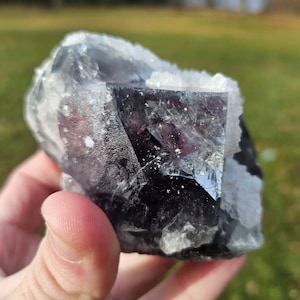 Large Twinned Fluorite Crystal with Quartz from Nigeria, UV REAVTIVE, Green and Purple Phantoms, Over 1 lb!
