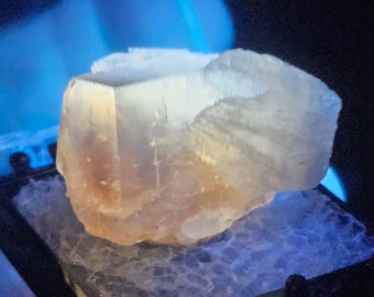 Clay Center Fluorite Cube with Celestite "Eyelash" from Ohio, FLUORESCENT, Top Quality, Comes with Display Case, 14.7 grams