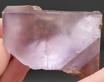 Purple Fluorite Crystal from Morocco with Fluorescent Mineral on the Backside, 57.5 grams