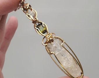 Handmade Danburite, Tourmaline, Herkimer Diamond 14k Goldfill Pendant