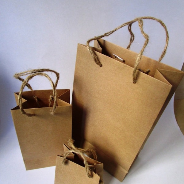 Natural brown paper bags burlap jute handles - wedding - party favor - gift - jewellery bags - small gift - eco bags