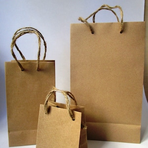 Sacs en papier rustique brun naturel. Poignées naturelles . PK. de 10 sacs