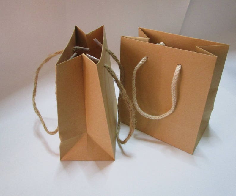 10 Small Natural Brown Gift Bagswith Jute Twine or Natural Cotton Rope