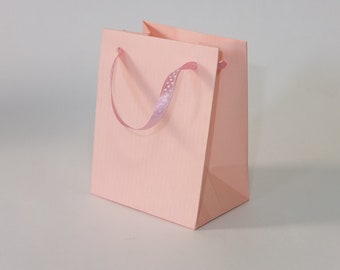 Extra small pink gift paper bags with ribbon handles pack of 10 bags