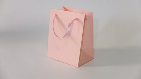 Extra small pink gift paper bags with ribbon handles pack of 10 bags
