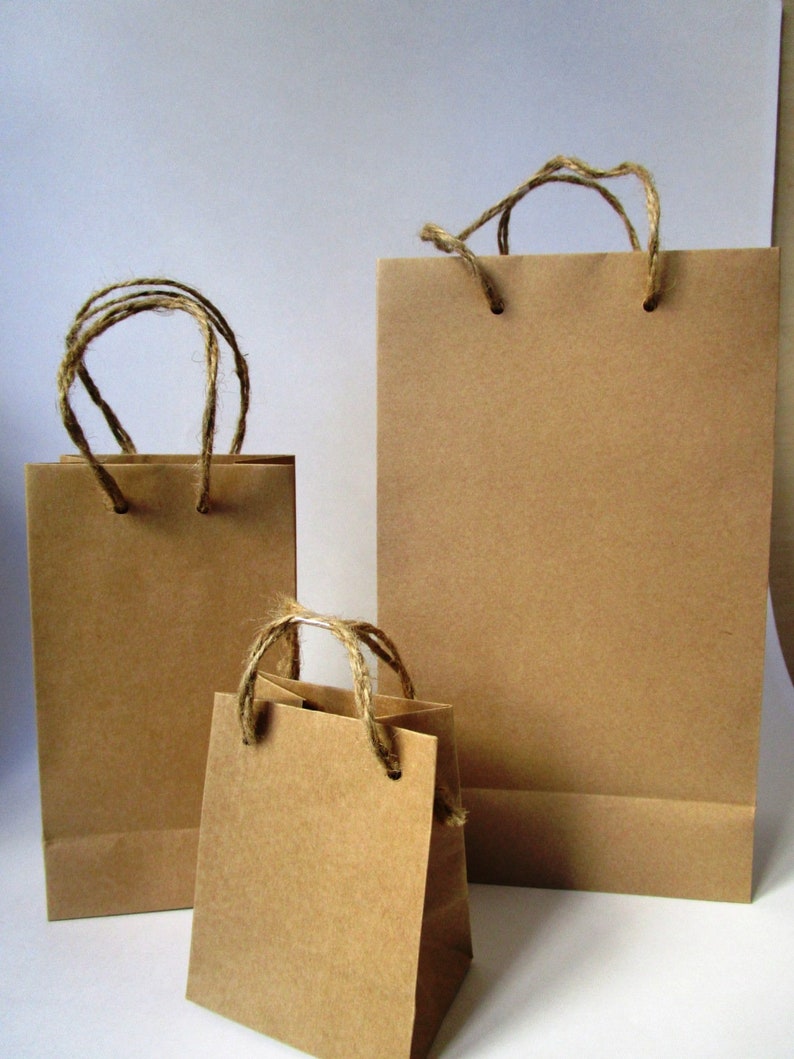Natural brown paper bags burlap jute handles wedding party Etsy